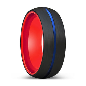 ELIANO | Red Ring, Black Tungsten Ring, Blue Groove, Domed - Rings - Aydins Jewelry - 1