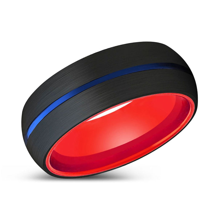 ELIANO | Red Ring, Black Tungsten Ring, Blue Groove, Domed - Rings - Aydins Jewelry - 2