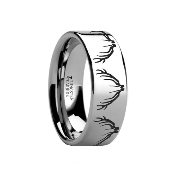 Elk | Tungsten Ring Antler Laser Engraved - Rings - Aydins Jewelry