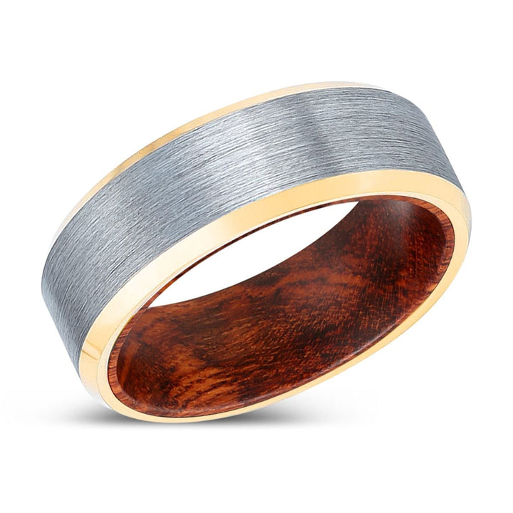 ELMTOOTH | Snake Wood, Brushed, Silver Tungsten Ring, Gold Beveled Edges - Ring - Aydins Jewelry - 2