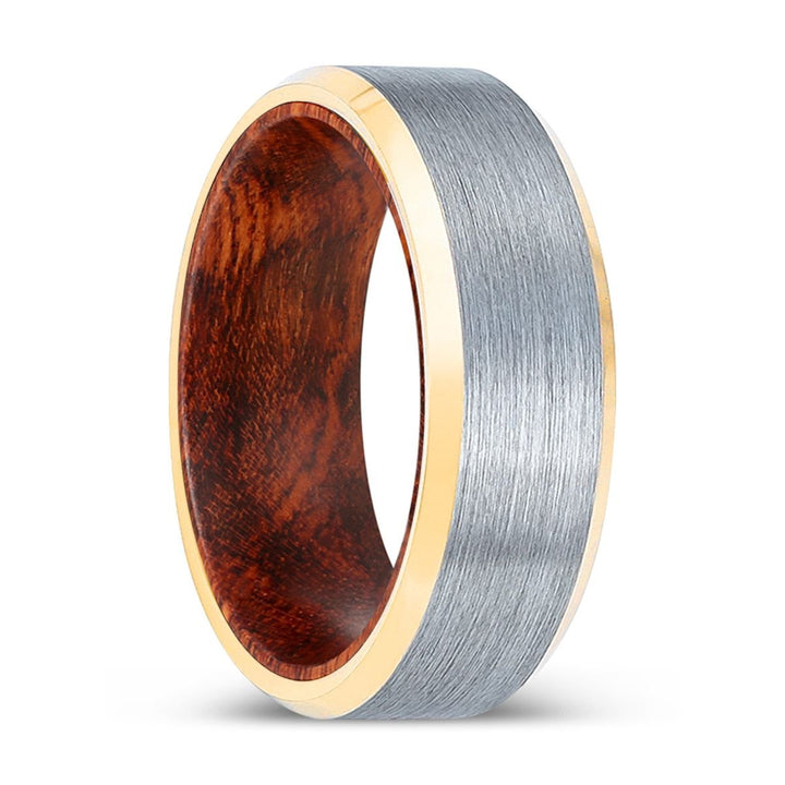 ELMTOOTH | Snake Wood, Brushed, Silver Tungsten Ring, Gold Beveled Edges - Ring - Aydins Jewelry