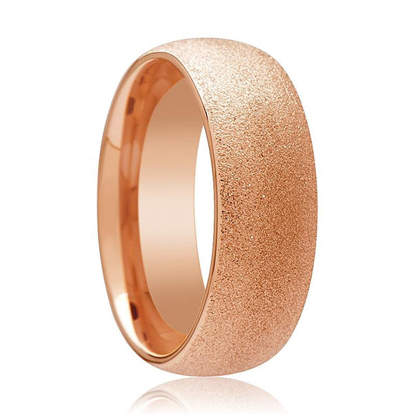 EMBER | Rose Gold Tungsten Ring, Sandblasted Crystalline, Domed