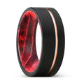 EMERSON | Black & Red Wood, Black Tungsten Ring, Rose Gold Offset Groove, Brushed, Flat - Rings - Aydins Jewelry - 1
