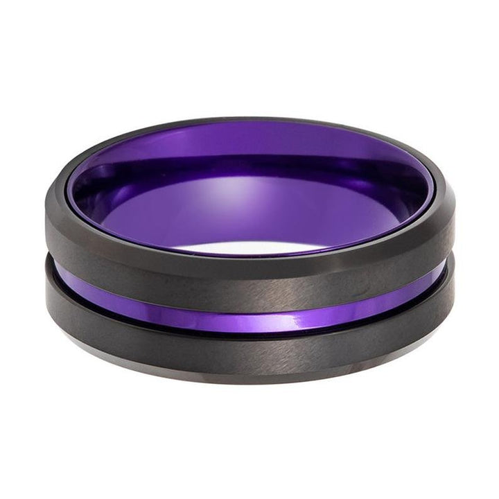 EMERY | Purple Tungsten Ring, Purple Groove, Beveled - Rings - Aydins Jewelry - 2
