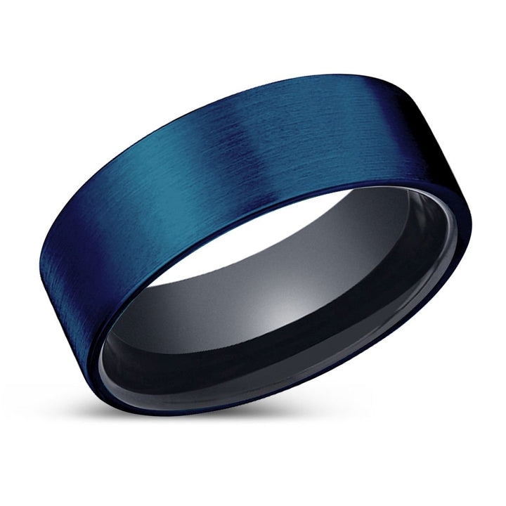 EMPEROR | Black Ring, Blue Tungsten Ring, Brushed, Flat - Rings - Aydins Jewelry
