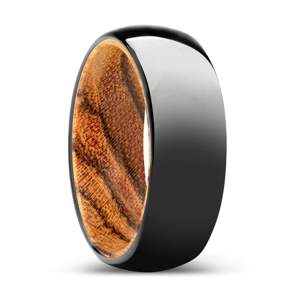 ENCHANT | Bocote Wood, Black Tungsten Ring, Shiny, Domed Tungsten - Rings - Aydins Jewelry - 1