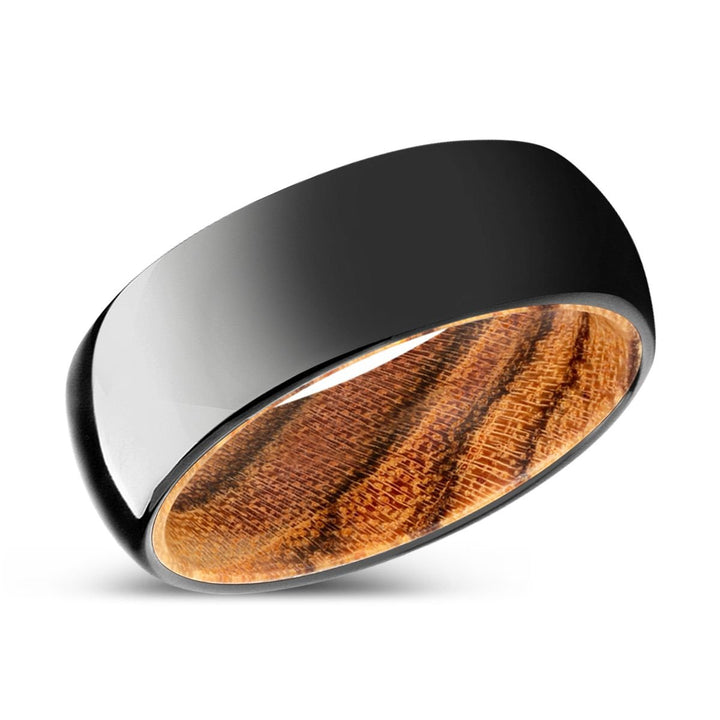 ENCHANT | Bocote Wood, Black Tungsten Ring, Shiny, Domed Tungsten - Rings - Aydins Jewelry - 2