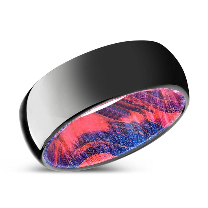 ENCLAVE | Blue & Red Wood, Black Tungsten Ring, Shiny, Domed - Rings - Aydins Jewelry - 2