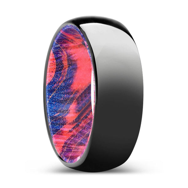 ENCLAVE | Blue & Red Wood, Black Tungsten Ring, Shiny, Domed - Rings - Aydins Jewelry - 1