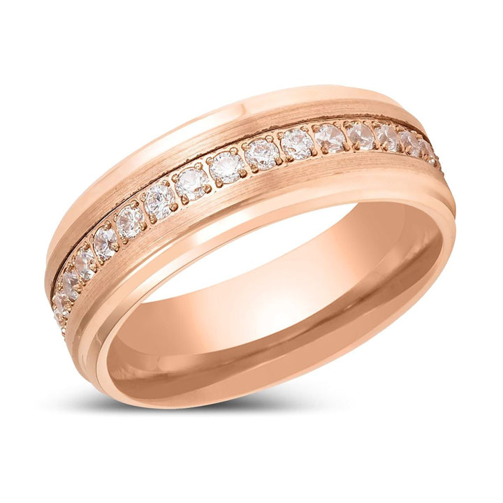 ENER | Rose Gold Tungsten Ring with Round White CZ - Rings - Aydins Jewelry - 2