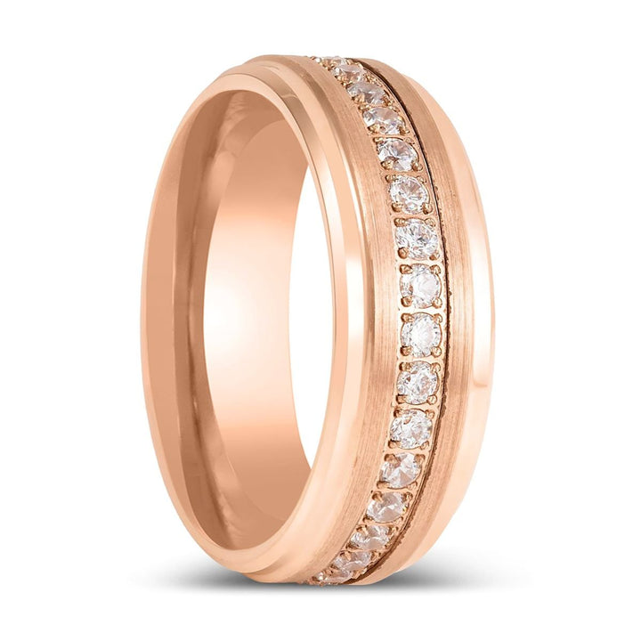 ENER | Rose Gold Tungsten Ring with Round White CZ - Rings - Aydins Jewelry - 1
