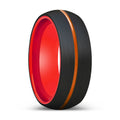 ENFORCER | Red Ring, Black Tungsten Ring, Orange Groove, Domed - Rings - Aydins Jewelry - 1