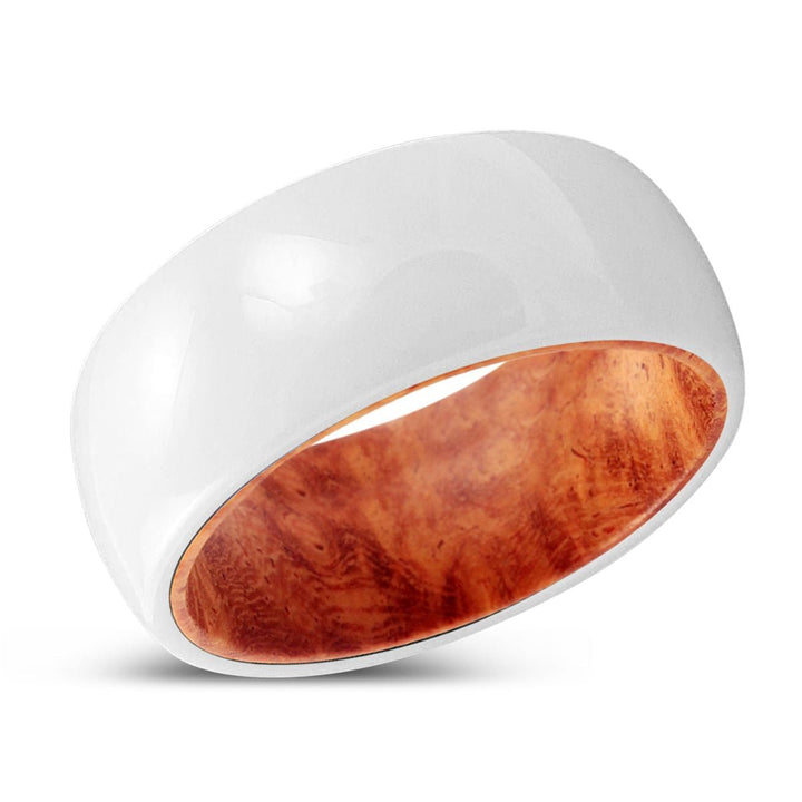 ENRICH | Red Burl Wood, White Ceramic Ring, Domed - Rings - Aydins Jewelry - 2