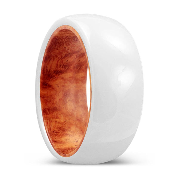 ENRICH | Red Burl Wood, White Ceramic Ring, Domed