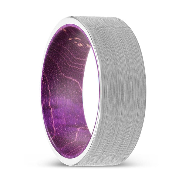ENRICO | Purple Wood, White Tungsten Ring, Brushed, Flat - Rings - Aydins Jewelry