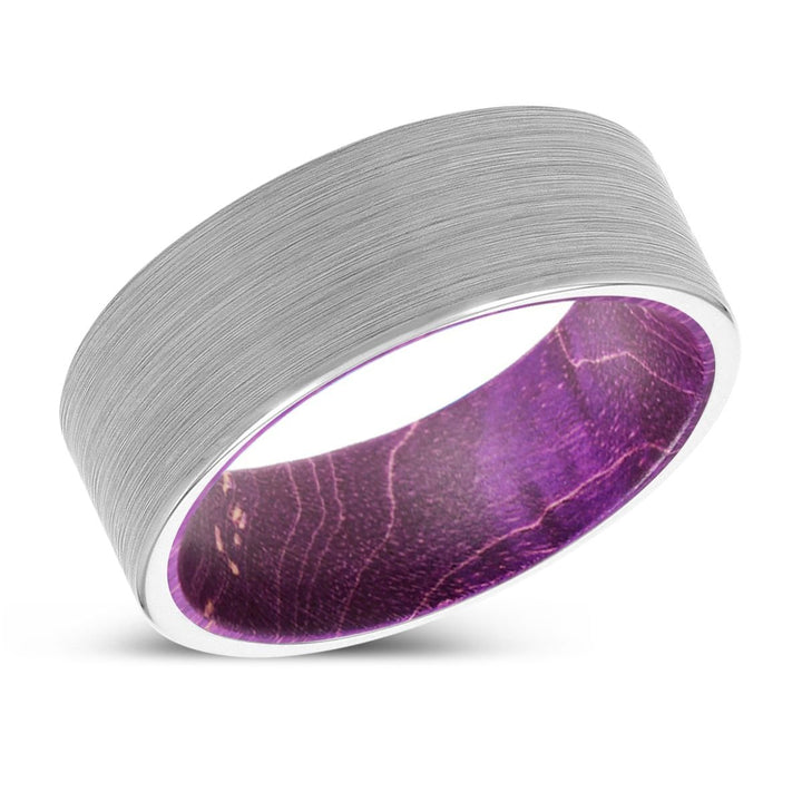 ENRICO | Purple Wood, White Tungsten Ring, Brushed, Flat - Rings - Aydins Jewelry - 2