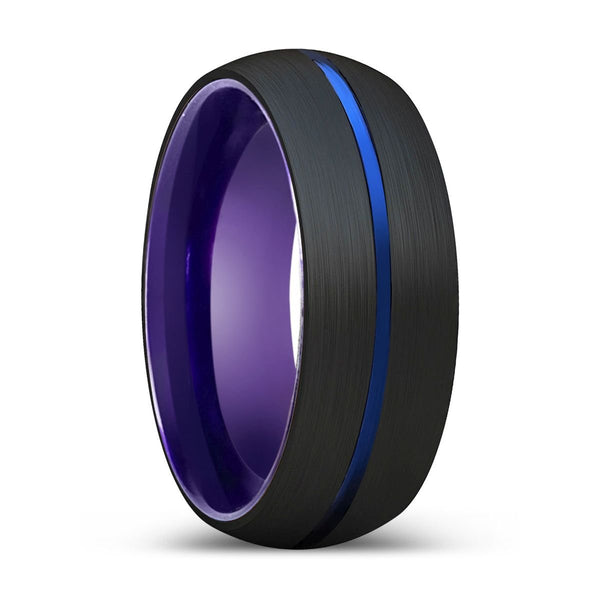 ERALDO | Purple Ring, Black Tungsten Ring, Blue Groove, Domed - Rings - Aydins Jewelry