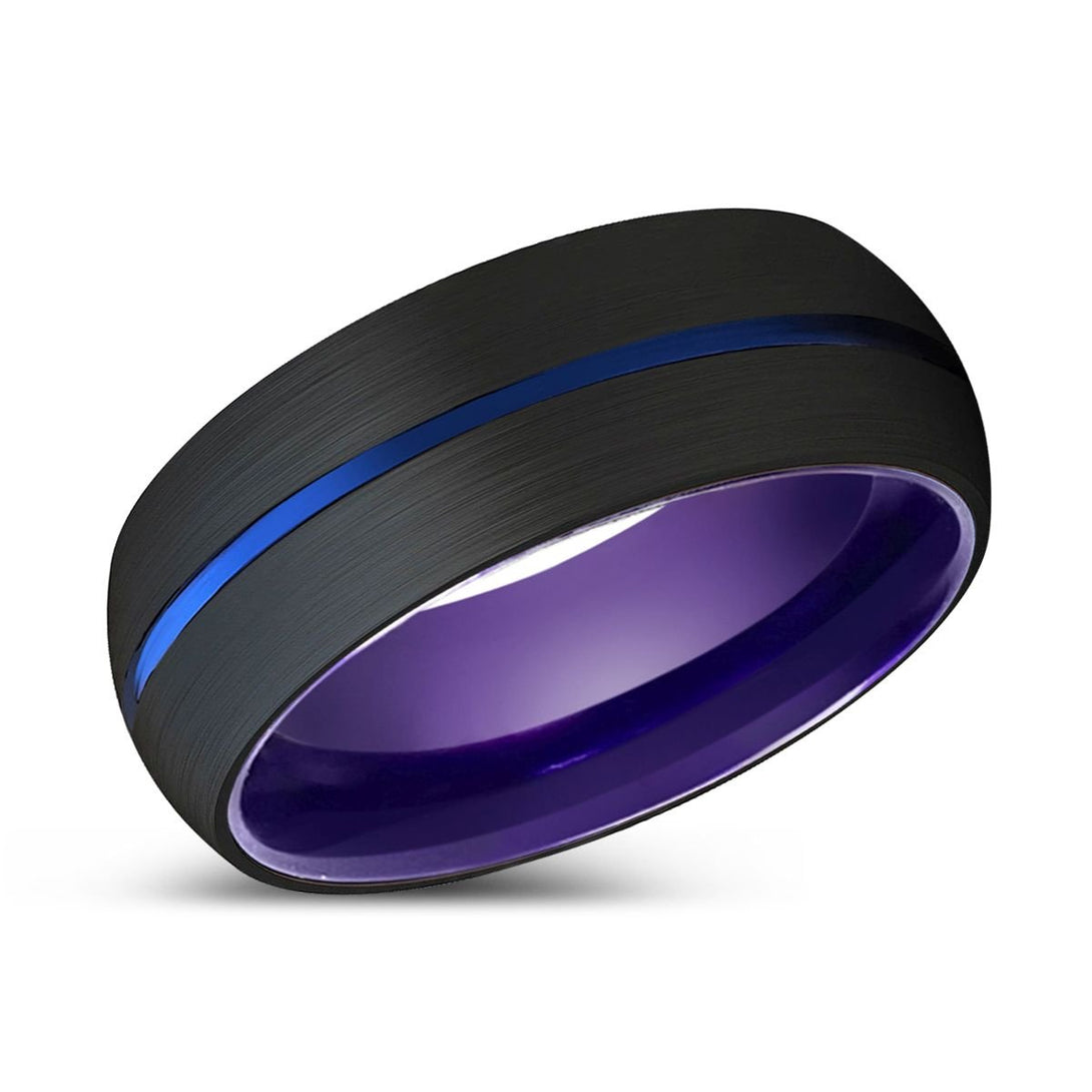 ERALDO | Purple Ring, Black Tungsten Ring, Blue Groove, Domed - Rings - Aydins Jewelry - 2