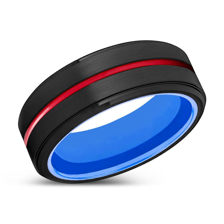ERNI | Blue Ring, Black Tungsten Ring, Red Groove, Stepped Edge - Rings - Aydins Jewelry - 2