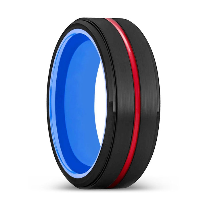 ERNI | Blue Ring, Black Tungsten Ring, Red Groove, Stepped Edge - Rings - Aydins Jewelry - 1