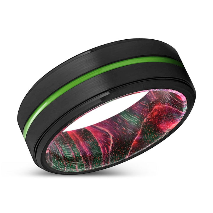 ESCONDIDO | Green & Red Wood, Black Tungsten Ring, Green Groove, Stepped Edge - Rings - Aydins Jewelry - 2