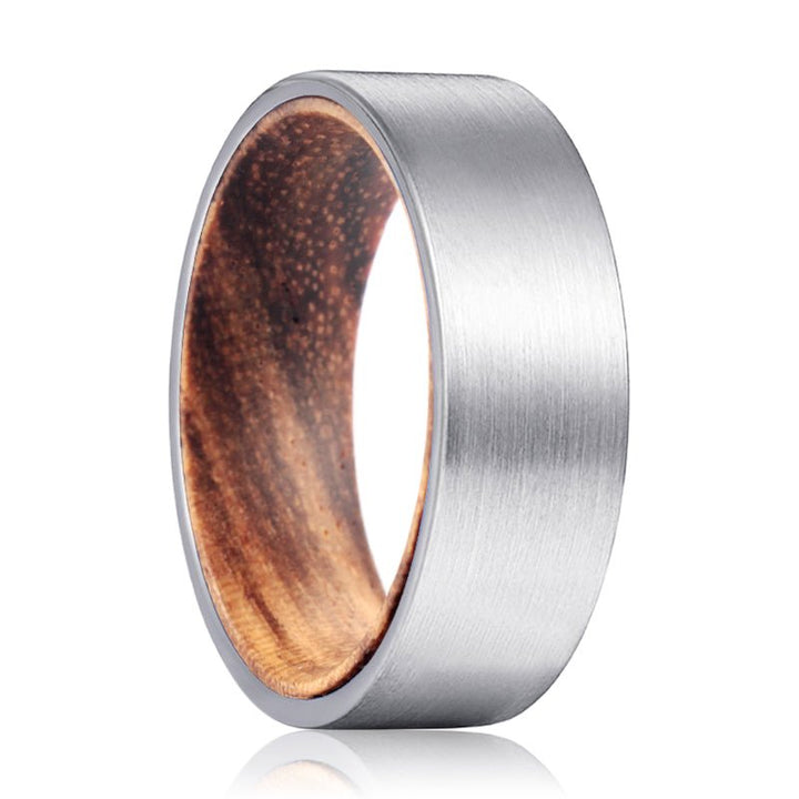 ESCOTT | Zebra Wood, Silver Tungsten Ring, Brushed, Flat - Rings - Aydins Jewelry - 1
