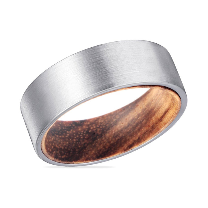 ESCOTT | Zebra Wood, Silver Tungsten Ring, Brushed, Flat - Rings - Aydins Jewelry