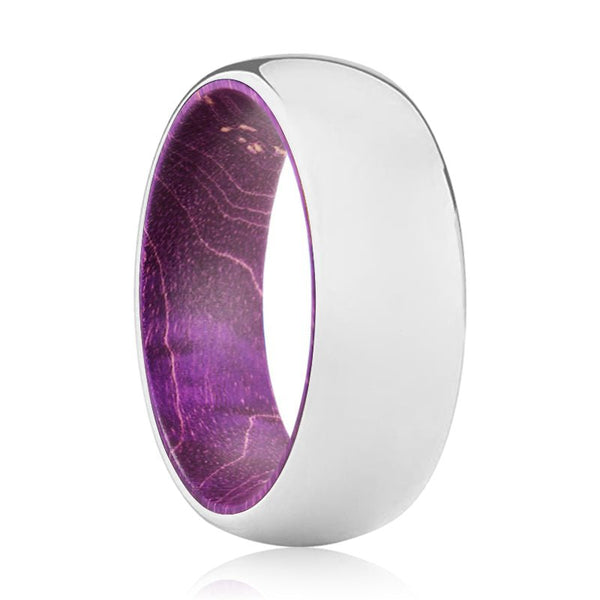 ETERNAL | Purple Wood, Silver Tungsten Ring, Shiny, Domed - Rings - Aydins Jewelry - 1