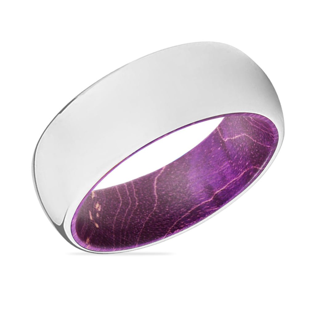 ETERNAL | Purple Wood, Silver Tungsten Ring, Shiny, Domed - Rings - Aydins Jewelry - 2