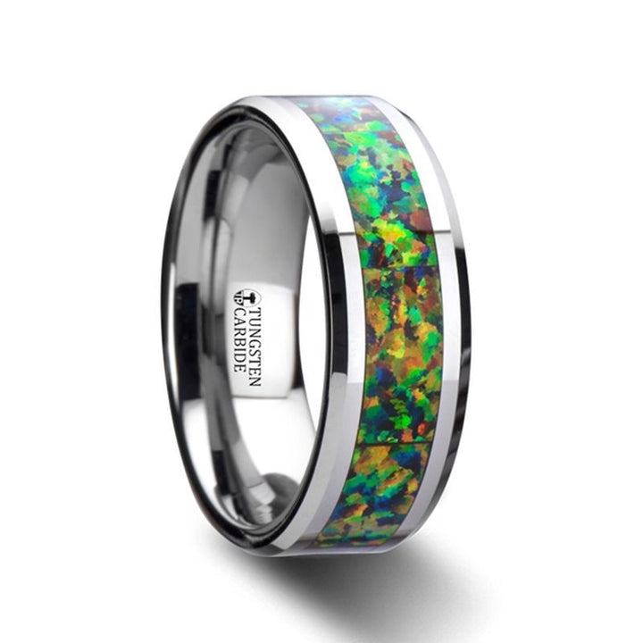 ETHEREAL | Tungsten Ring Blue & Orange Opal Inlay - Rings - Aydins Jewelry - 1