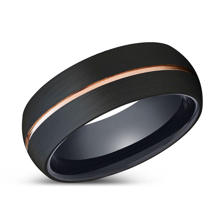 EXHOLM | Black Ring, Black Tungsten Ring, Rose Gold Groove, Domed - Rings - Aydins Jewelry - 2