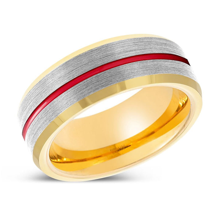 FALCON | Gold Ring, Silver Tungsten Ring, Red Groove, Gold Beveled Edge - Rings - Aydins Jewelry