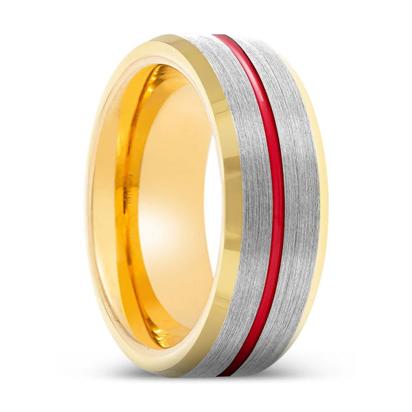 FALCON | Gold Ring, Silver Tungsten Ring, Red Groove, Gold Beveled Edge - Rings - Aydins Jewelry - 1