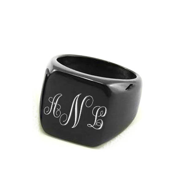 Fancy Monogram Laser Engraved Signet Ring Gold Silver Black - Signet Rings - Aydins Jewelry - 4