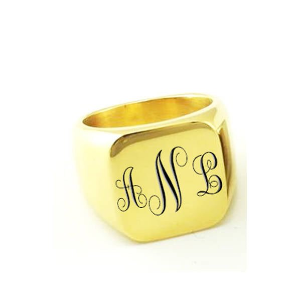 Fancy Monogram Laser Engraved Signet Ring Gold Silver Black - Signet Rings - Aydins Jewelry - 2