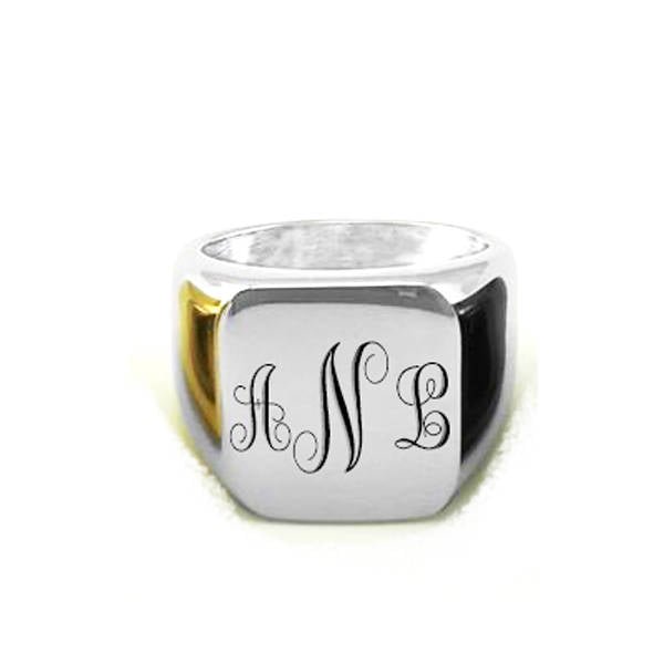 Fancy Monogram Laser Engraved Signet Ring Gold Silver Black - Signet Rings - Aydins Jewelry - 3