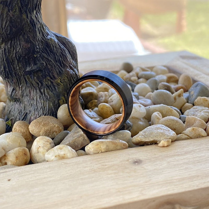 FASCIA | Olive Wood, Black Tungsten Ring, Brushed, Beveled - Rings - Aydins Jewelry - 6