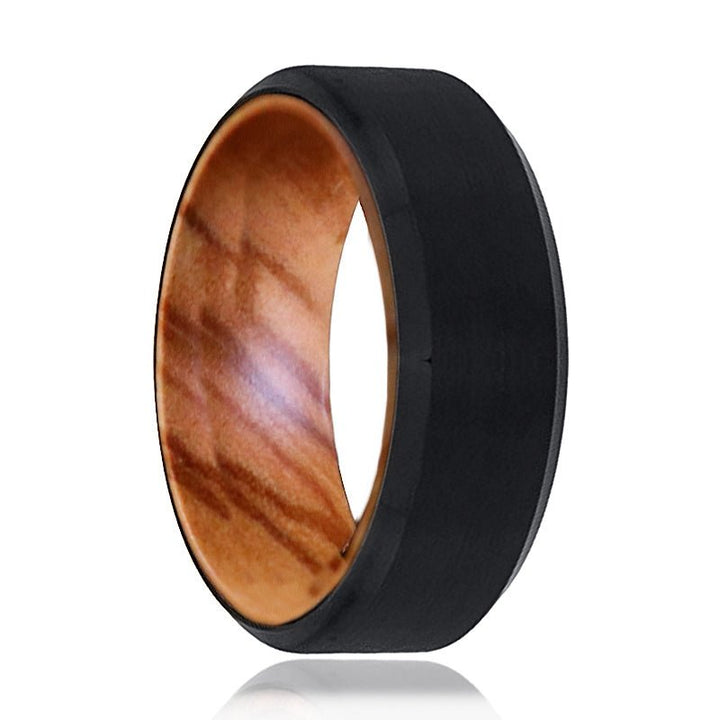 FASCIA | Olive Wood, Black Tungsten Ring, Brushed, Beveled - Rings - Aydins Jewelry - 1