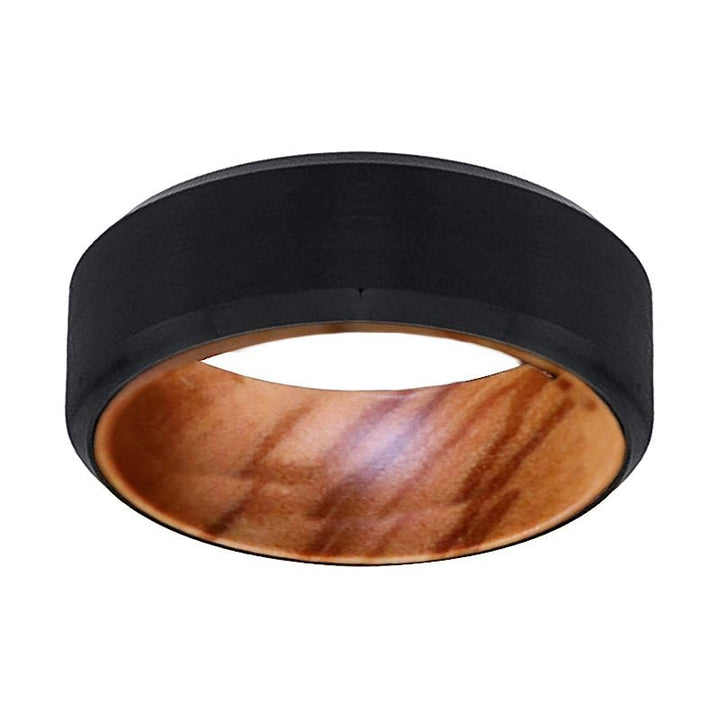 FASCIA | Olive Wood, Black Tungsten Ring, Brushed, Beveled - Rings - Aydins Jewelry - 2