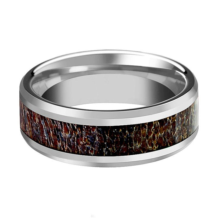 FAWN | Silver Tungsten Ring, Dark Brown Antler Inlay, Beveled - Rings - Aydins Jewelry - 2