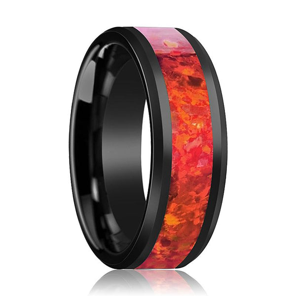 FELIX | Ceramic Ring Red Opal Inlay