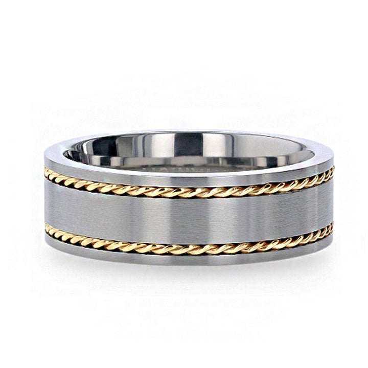 FERDINAND | Titanium Ring 14K Yellow Gold Dual Braided Inlay - Rings - Aydins Jewelry - 3