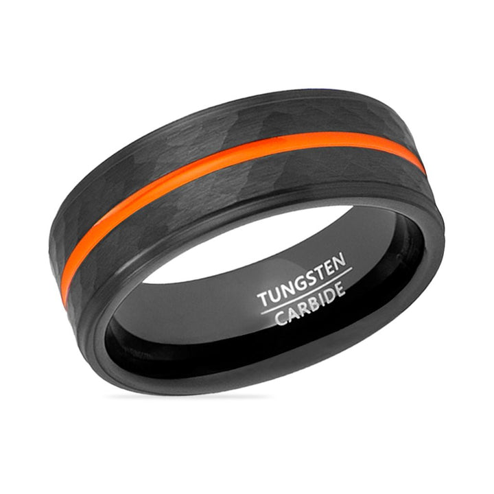 FIERCE | Black Tungsten Ring, Hammered, Orange Groove, Stepped Edge - Rings - Aydins Jewelry - 2