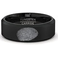 Fingerprint Engraved Black Tungsten Men's Wedding — hero shot — men's tungsten carbide wedding ring | Aydins Jewelry