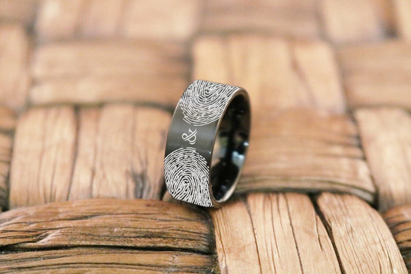 Fingerprint Jewelry | His and Her Fingerprint, Couples Ring, Promise Ring, Plus Engraved Ring, Personalized Ring, Anniversary Ring, Tungsten