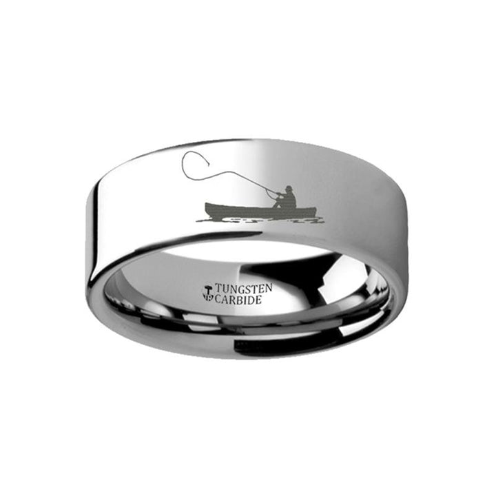Fishing Boat Hunting Landscape Scene Engraved Flat Polished Tungsten Wedding Ring for Men and Women - 4MM - 12MM - Rings - Aydins_Jewelry