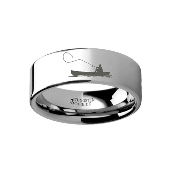 Fishing Boat Hunting Landscape Scene Engraved Flat Polished Tungsten Wedding Ring for Men and Women - 4MM - 12MM - Rings - Aydins Jewelry - 1