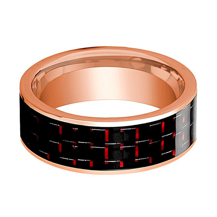 Flat Polished 14k Rose Gold Men's Wedding Band with Black and Red Carbon Fiber Inlay - Rings - Aydins Jewelry - 2