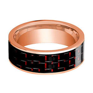 Black Carbon Fiber inlay 14k rose gold wedding band, side profile