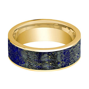 Lapis Lazuli inlay 14k yellow gold wedding band 8mm, side profile